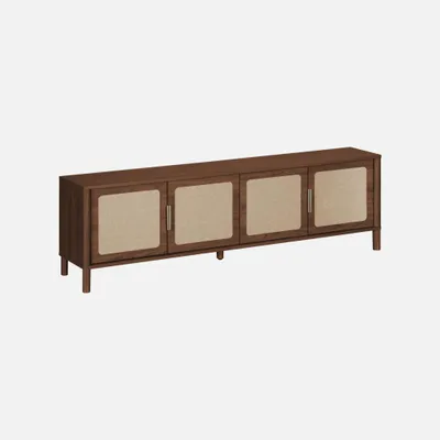 Produktbild von sweeek - Vintage TV-Schrank mit Holzdekor und Flechtwerk, 4 Türen, 160 cm - Nussbaumfarben