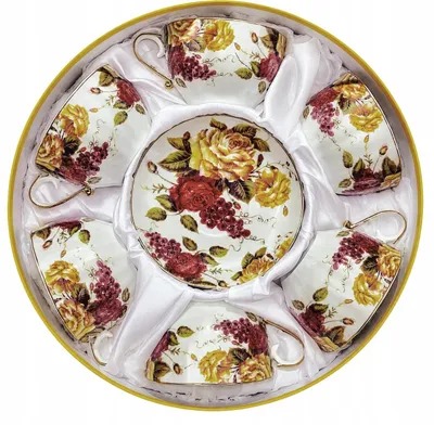 Zdjęcie produktu dla Zestaw 6sztuk FILIŻANKA Róże 250ml złoty brzeg Cienka Porcelana Yamasen