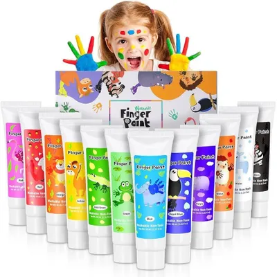 Produktbild von Fingerfarben-Set für Kinder, mit 12 Farben, abwaschbar und sicher