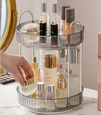 Zdjęcie produktu dla Organizer na kosmetyki, obracany o 360°, 2 poziomy, szary, łazienka