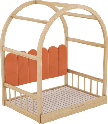 Produktbild von Flieks Kinderbett 140x100cm/140x200cm, Kinderbett mit Lattenrost und Ausziehbarem Bett, Massivholzbett Bodenbett Tagesbett Schiebebett mit gewölbtem Dach, Naturbelassen