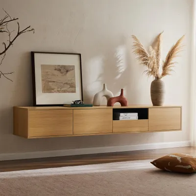Produktbild von riess-ambiente Hängendes TV-Board LOFT 200cm natur schwarz sieben Fächer mit Schublade Push to Open