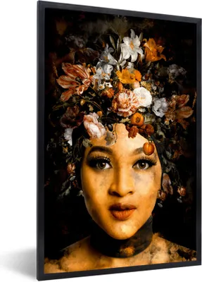 Produktbild von MuchoWow® MuchoWow® Gerahmtes Poster Frauen - Blumen - Gold 20x30 cm - Poster mit zchwarzem Bilderrahmen - Drucken - Bilder Poster im Rahmen