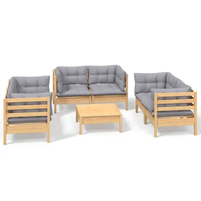 Produktbild von vidaXL 7-tlg. Garten-Lounge-Set mit Grauen Kissen Kiefer Massivholz