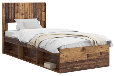Produktbild von vidaXL Bettgestell mit Stauraum und Kopfteil Altholz 75 x 190 cm