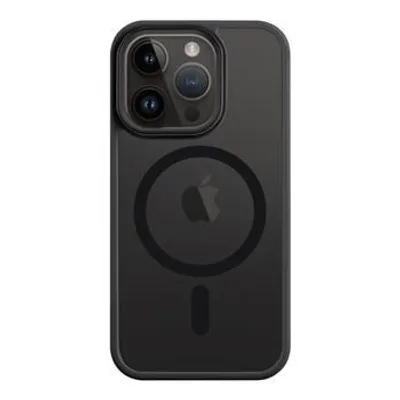 A black iPhone case with a MagSafe ring and Apple logo is shown against a white background.