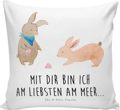 Produktbild von Mr. & Mrs. Panda Dekokissen Hasen Muschel - Weiß - Geschenk, Muttertag, BFF, Polster, kissen bedruckt, Strand, Meer, Lounge, zier, Sofakissen, Muscheln