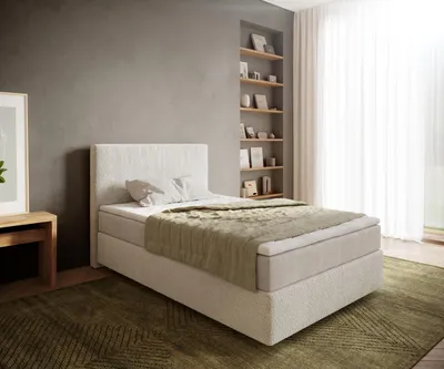 Produktbild von DELIFE Boxspringbett Dream-Well 120x200 cm Bouclé Creme-Weiß mit Taschenfederkernmatratze und Topper Visco