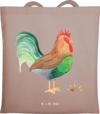 Produktbild von Mr. & Mrs. Panda Stoffbeutel Hahn Korn - Braun Pastell - Geschenk, Henne, Eier, Bauernhof, Laptoptasche, Jutebeutel, Shopping Tasche, Büchertasche, Natur, Schultasche