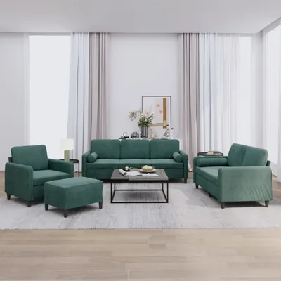 Produktbild von "im Angebot" 4-tlg. Sofagarnitur - Sofa-Set - Couchgarnitur - mit Kissen Dunkelgrün Samt - Klassische Sofas CC8887