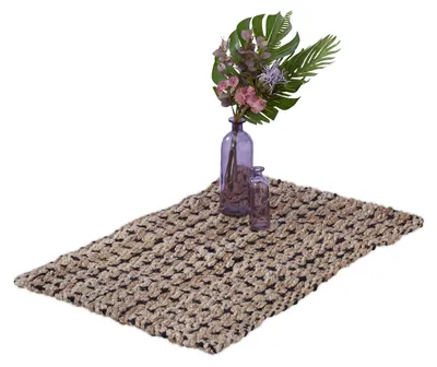 Jute-Läufer 60x90 cm, handgewebt, beige/schwarz