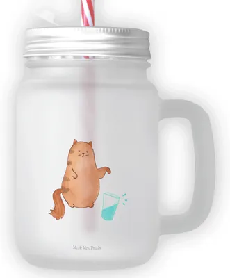 Produktbild von Mr. & Mrs. Panda Glas Katze Wasserglas - Transparent - Geschenk, Mason Jar, Katzen, Cocktailglas, Cat, Trinkgefäß, Becher mit Strohhalm, Eiskaffee, Wasser