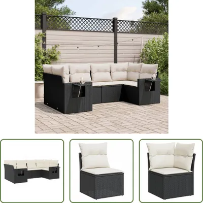 Produktbild von The Living Store 6-tlg. Garten-Sofagarnitur mit Kissen Schwarz Poly Rattan