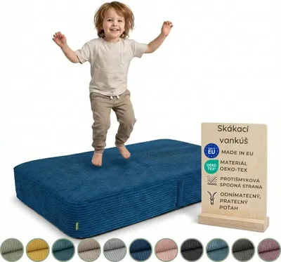 Obrázok produktu pre Pillows24 – skákacie vankúše pre deti | Skákacie vankúše 70 x 110 x 17 cm | Perie a penová hmota | Detský trampolín pre domáce použitie | Skákacie podložky | Odnímateľný poťah z manšestru