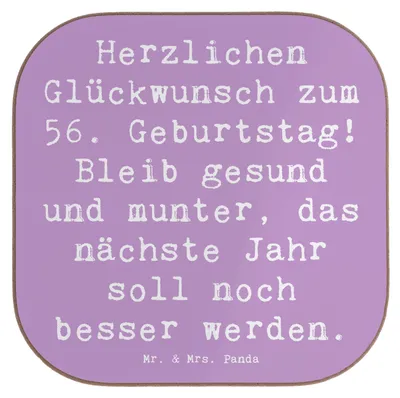 Produktbild von Mr. & Mrs. Panda Holzuntersetzer Spruch 56. Geburtstag Freude - Lavendeltraum - Geschenk, Alter, Happy Birthday, Untersetzer Tasse, Gläser, Coaster, persönliche Geschenke