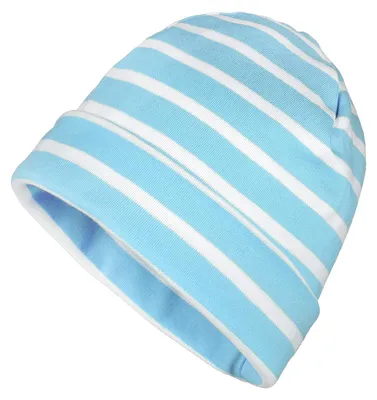 Produktbild von modAS Mütze Maritime Rollmütze Uni für Kinder und Erwachsene – Ringelmütze Baumwollmütze mit Streifen in Aqua / Weiß bis 52 cm Kopfumfang (Kleinkind)