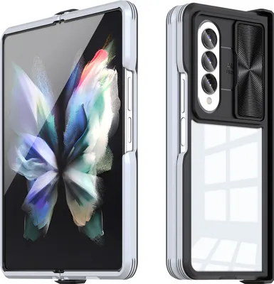 Produktbild von Hülle für Samsung Galaxy Z Fold 4 Transparent TPU Bumper Scharnierschutz Schutzhülle mit Schiebe Kamera Schutz Grau