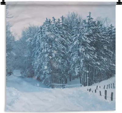 Produktbild von MuchoWow® Wandteppich Wandbehang Wald - Schnee - Winter 60x60 cm Tapisserie Dekoration Wandtuch - Dekorationen - Wand Decke