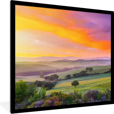 Produktbild von MuchoWow® Gerahmtes Poster Toskana - Landschaft - Farbenfroh 40x40 cm - Poster mit Schwarzem Bilderrahmen Wandposter Rahmen Foto Bilder - Mit Rahmen - Wanddekoration Schlafzimmer