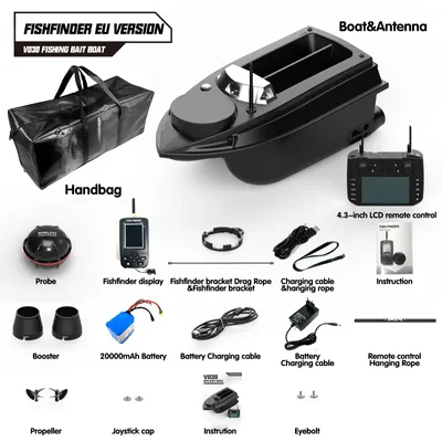 Produktbild von Köderboot - V030 Ferngesteuertes Futterboot - GPS-Fischfinder - 12 V - Großes Modell - ABS - Hohe Geschwindigkeit