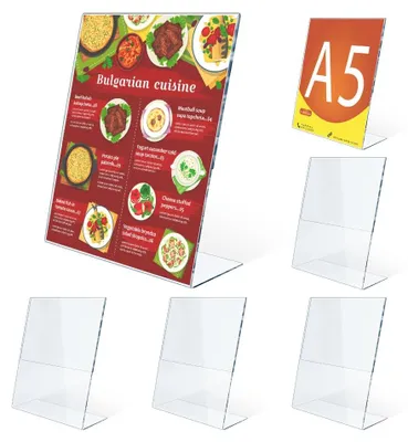 Imagen del producto de Soportes de mesa en formato A5, paquete de 6 unidades, de acrílico, en forma de "L", para fotos y menús