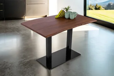 Produktbild von Bistrotisch Baumkante massiv Akazie Nussbaum 120 x 70 cm Mittelfuß schwarz ISLAS