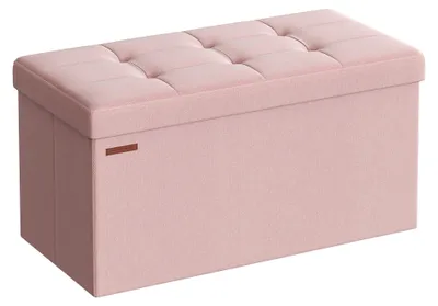 Produktbild von SONGMICS Sitzhocker mit Stauraum, klappbare Sitzbank, 38 x 76 x 38 cm Fußbank, Aufbewahrungsbox, bis 300 kg belastbar, für Wohnzimmer Schlafzimmer Flur, pastellrosa LSF047R11