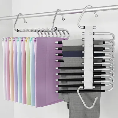 Produktbild von 9-etagige Broekhanger, Kleidungshänger, platzsparend, 2 Stück, faltbare Multi-Hänger, rutschfest, multifunktionale Kleiderorganizer mit Haken für Hosen, Schals, Jeans (schwarz mit 10 Clips)