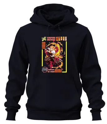 Zdjęcie produktu dla Kyojuro Rengoku Demon Slayer Kimetsu no Yaiba Flame Hashira Uni Bluza z kapturem, Granatowy, S