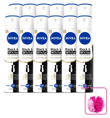 Obrázek produktu pro 12 kusů deodorantu Nivea Black & White Invisible, sprej, 150 ml - balení