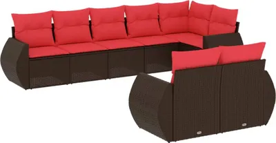 Image de vidaXL Ensemble de 8 canapés de jardin avec coussins, brun, polyrattan