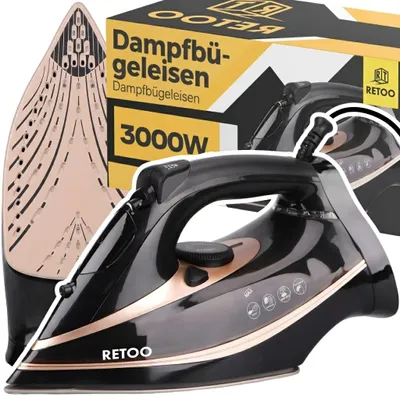 Produktbild von Bügeleisen mit Keramikbügelsohle, Dampfbügeleisen, Temperatur und Dampfmenge einstellbar, Vertikal bügeln, Tropfstop, Antikalk, 2600W, Retoo, KI-generiertes Bild