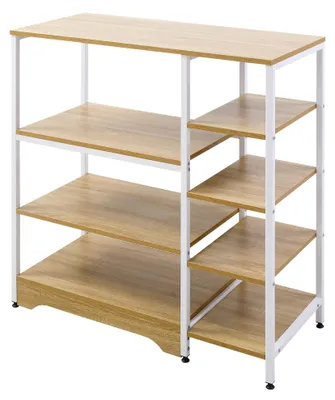 Productafbeelding van HOMCOM Keukenrek, vrijstaand, multifunctioneel met 7 legplanken, MDF, wit + naturel