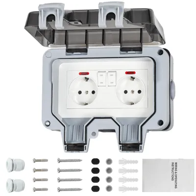 Produktbild von Ikodm Außensteckdose Gartensteckdose Steckdose Outdoor IP66 Aufputz mit Schalter Wandsteckdose Wasserdicht Feuchtraum Außenbereich