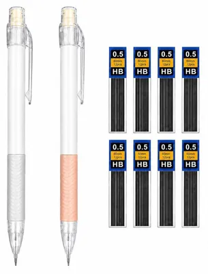 Immagine prodotto di Set di matite a grafite meccaniche, 2 pezzi, 0,5 mm, con 6 mine HB, colore bianco e rosa