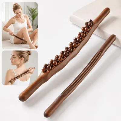 Produktbild von Sandelholz 31-Perlen Massage-Stab, Meridian-Massagegerät, Gua-Sha- und Faszien-Massagestab, Ganzkörper-Massage-Roller für Rücken, Nacken und Beine