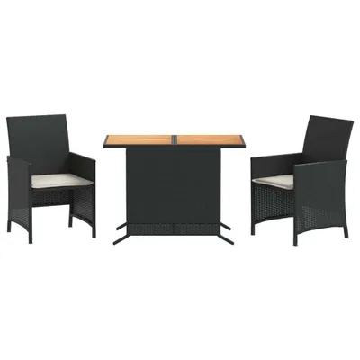 Produktbild von vidaXL 3-tlg. Bistro-Set mit Kissen Schwarz Poly Rattan