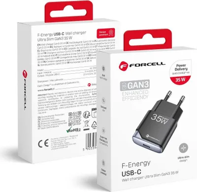 Produktbild von FORCELL F-ENERGY GaN III B135101-E Ultra Slim Reise-Ladegerät 1 x Typ C + USB A PD QC4.0 3A 35W schwarz