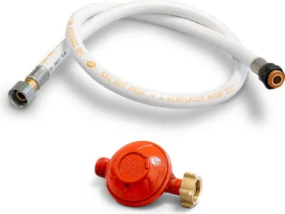Produktbild von Gasdruckregler für Propan, 37 mbar + Flexibler Gasleitungsschlauch für Butan/Propan, 1,00 m