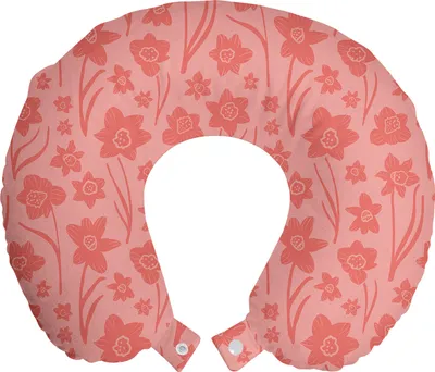 Produktbild von ABAKUHAUS Blumen Reisekissen Nackenstütze, Romantische Simplistic Blumen, Schaumstoff Reiseartikel für Flugzeug und Auto, 30x30 cm, Blush und Coral