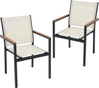 Obrázek produktu pro ML-Design – sada 2 zahradních židlí s područkami, béžová balkonová židle z textilene s hliníkovou konstrukcí, odolná proti povětrnostním vlivům, stohovatelná, vhodná do zahrady, na balkon i na terasu