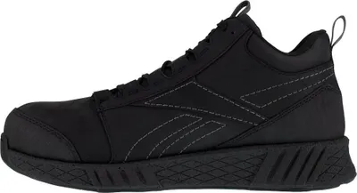 A black Reebok safety boot is shown from the side against a white background.