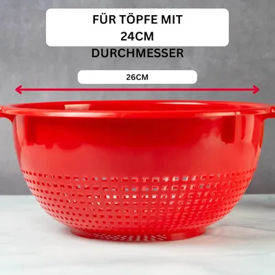 Image de Passoire en plastique avec poignées - pratique à utiliser - rouge