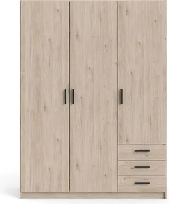 Produktbild von Spell Kleiderschrank 3 Türen und 3 Schubladen Hickory-Nachbildung.