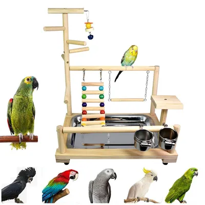 Productafbeelding van Vogelkooi voor parkieten en kleine papegaaien, 37x26x44 cm, van natuurlijk hout