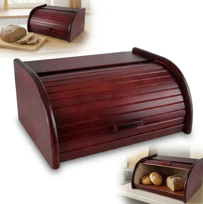 Zdjęcie produktu dla CHLEBAK drewniany duży MAHOŃ 40x29x18cm pojemnik na pieczywo