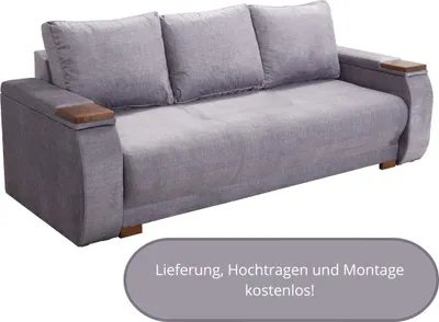 Produktbild von Sofa NIKE PREMIUM mit Schlaffunktion, Bettkasten, Schlafsofa, Schlafcouch, Bonellfederkern, 3 Sofakissen -verschiedene Farben - Anthrazitgrau
