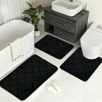 Produktbild von Badematten-Set 3 Stück, Memory-Foam, wasserabsorbierend, maschinenwaschbar, für Badezimmer, schwarz
