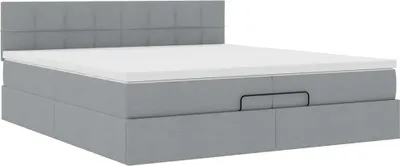 Produktbild von Ottoman-Bett mit Matratze Hellgrau 200x200 cm Stoff