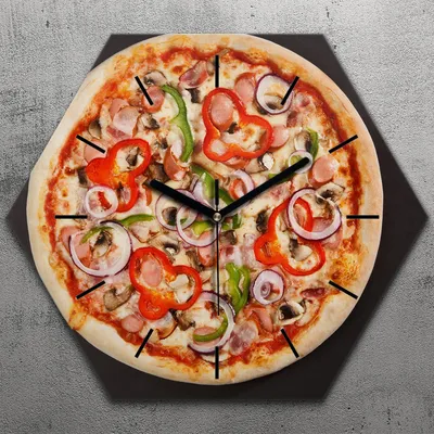 Produktbild von Uhr hexagonal 40 cm Glas Geräuschlos schwarze Zeiger - leckere italienische pizza